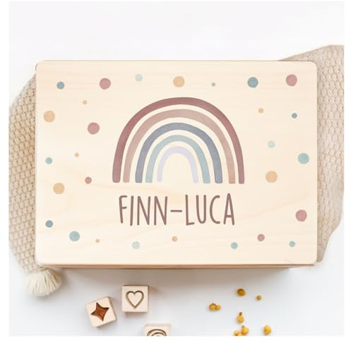 Little Deco Personalisierte Erinnerungsbox Baby Erinnerungskiste mit Deckel Boho-Regenbogen | M - 30 x 20 x 13 cm | Geschenk zur Geburt & Taufe Spielzeugkiste Aufbewahrungskiste XHL1004-01