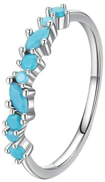 Stfery Bague marquise en or blanc turquoise bleu turquoise 9 K/14 carats pour femme taille 4-10