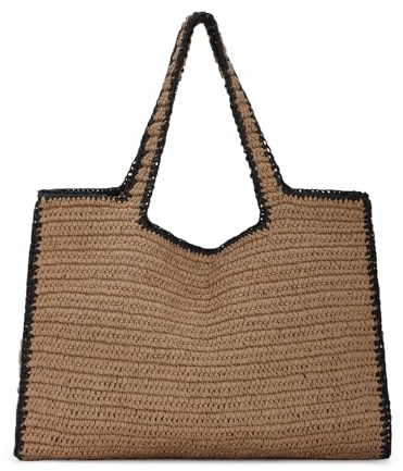 HomKuch Stroh Strand Taschen für Frauen, Sommer Chic gewebte Schulter Handtasche Große Kapazität Tragetaschen