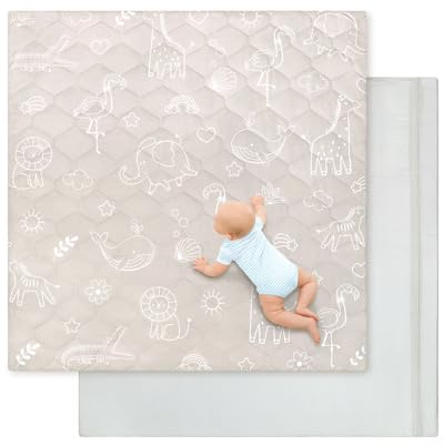 Baby Play Mat,Removable Baby Mats for Floor Play-127x127 cm-Thick Playmats for Babies Kids Toddler,Foldable Non-Slip Crawling Mat,Machine Washable Playpen Mat Pad for Tummy Time,Animal Grey