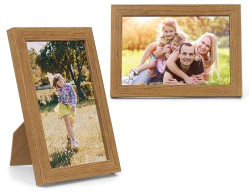 Small Picture Frame 6 Inch - 2 Pcs MDF Frame with Organic Glass | 6x4 Group Photo Frames with Commemorative,15x10cm Art Print Frames for Tabletop And Wall Mounting (Beech Wood Color)