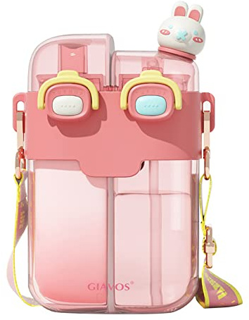 780mL Kawaii Cute Girls Water Bottle with Straw and Strap, Leakproof Sports Drink Cup Portable Plastic Bottle for School, Travel, Sports, Outdoor, Work, Camping Hiking Running