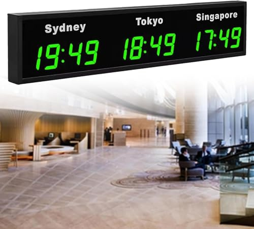 LJYKBFL Orologio con fusi orari mondiali, Orologio Digitale con più fusi orari, Orologio Mondiale a LED, Orologio Mondiale con 3/4/5 Città, per aziende multinazionali, Hotel, uffici, Green-3City