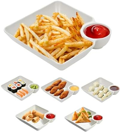 ME JO Snack Trays for Party – Set of 6 Premium Colorful Plastic Cinema Snack Tray, Reusable Serving Platters Snack & Dip Bowls for Sushi, Samosa, Dumplings, Tacos, Salsa - Colorful/White (White)