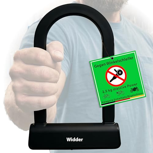 WIDDER Fahrradschloss Bügelschloss mit Spezial-Karbid gegen Winkelschleifer | Sicherheitsstufe 20 Anti-Flex Bügel – Fahrrad & Motorrad Schloss mit 5 Schlüssel – e Bike Lock Motorradschloss extrem sicher