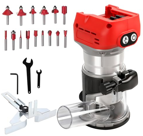 Bürstenloser kabelloser Power-Router kompatibel mit Milwaukee M18 18 V Akku, Kantenschneider Trimmer mit 6 Geschwindigkeiten, 800 W, 30000 U/min, Palm Router mit Trimmfräser-Bits, Kanten- und