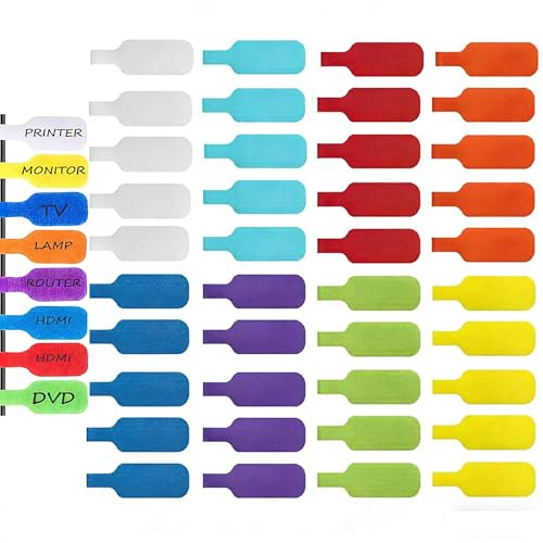 LAIYORA Paquete de 40 etiquetas de cable de 8 colores, marcadores de alambre de nailon autoadhesivos para escribir para cables eléctricos, identificación de enchufes, etiquetas de cable reutilizables