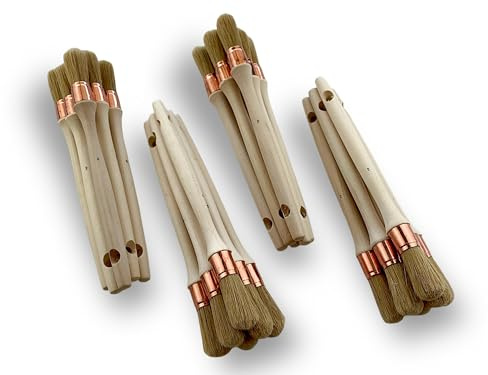 Lot de 24 pinceaux de Pouce | Brosse Ronde Ø21 mm en Soie Blanche | Manche en Bois Brut | Virole cuivrée | Idéal pour Peinture de Volets, moulures, plinthes et Angles | Kibros 370D21_30x24