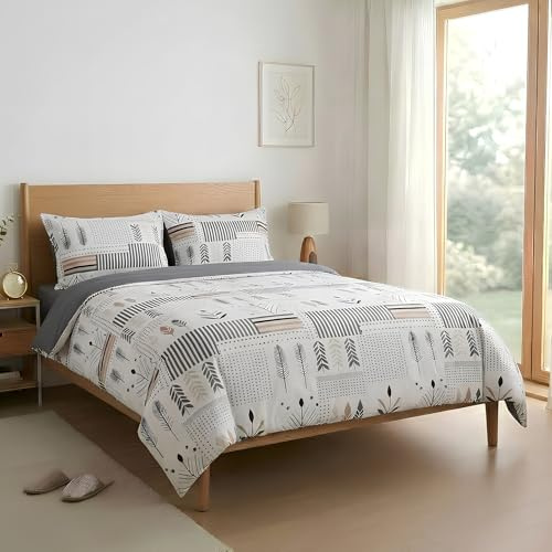 Etrexonline Juego de Funda Nórdica 4 Piezas para Cama 150 - Funda Edredón 220x240 cm, Sábana Bajera 150x200+30 cm, 2 Fundas de Almohadas 50x75 cm - Microfibra Suave y Transpirable - Geometricas