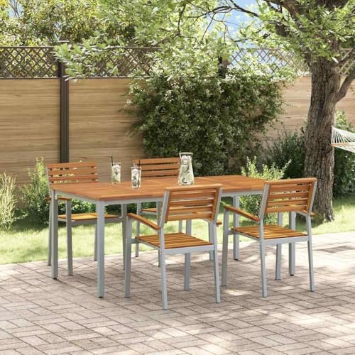 zylophax Garten Essgruppe 5-teilig Grau Massivholz Akazie Gartentisch Outdoor wetterfest mit 4 Stühlen Balkontisch Terrassentisch für Garten Terrasse Loungetisch Außen