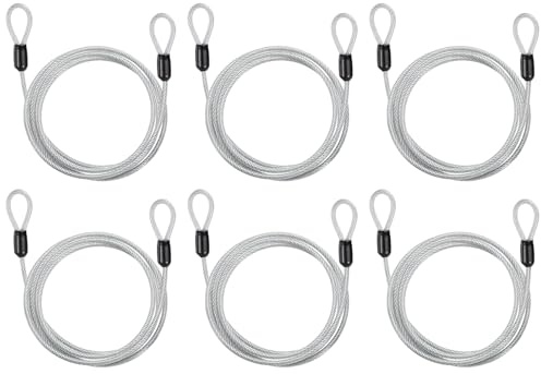 PATIKIL Security Cable Lock (3mm Dia 1.2 Meters 50kg Load, Silver) (6 Pcs) Vinyl Coated Stainless Steel Double Loops Flexible Wire Rope Safety Cable Luggage Lock Suit for - Outdoor