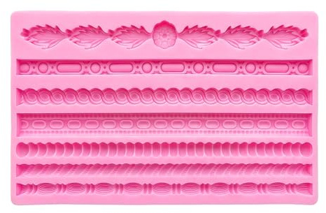 PENGCHE Cenefa 3 en 1 para Fondant con Cuerda y Perlas, Molde de Silicona Flexible para Decoración de Tartas, Desmoldeo Fácil sin Roturas para Chocolate y Repostería Creativa, Diseño Barroco, Rosa