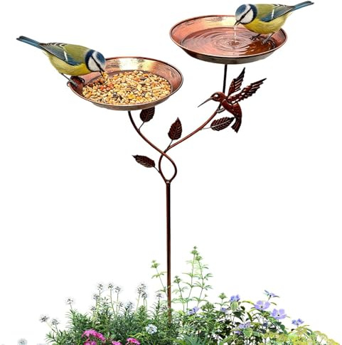 Vogeltränke Stehend Groß, Metall Vintage Vogeltränke Winterfest, Vogelfutterspender, Vogelbad Garten Stehend, Futter Vogelbad, Wassertränke Für Vögel, Bird Bath Für Draußen Garten Hof Rasen