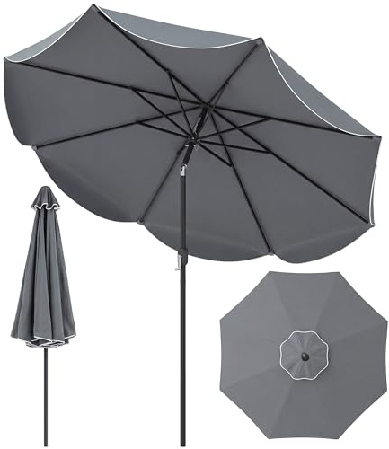 KOMFOTTEU Ombrellone da Giardino 270 cm, Inclinabile a 25°, Parasole da Spiaggia Protezione UV e Anti UV, con Manovella e 8 Stecche, Ideale per Terrazza, Balcone, Piscina (Grigio)