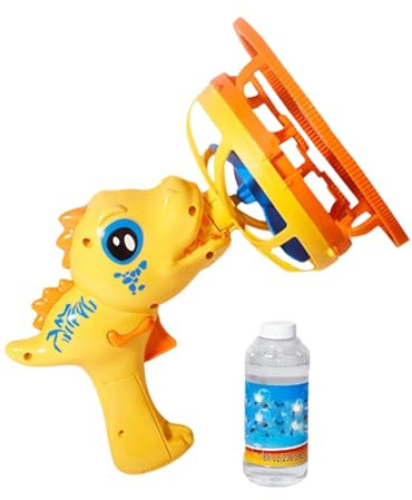 Dinosaur Fan Bubble Blaster, Windmill Electric Bubble Machine With 250Ml Bubble Liquid & Replacement Cover, Battery Excluded For Beach Garden Summer Activities,Yellow