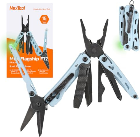 NexTool Multiverktyg, F12 Mini Flagship 13-i-1 multiverktyg för nyckelring med taggsax, fil, säkerhetslås, uppgradering 80CrMoV14 stål för EDC, utomhus och gör-det-själv, present till män