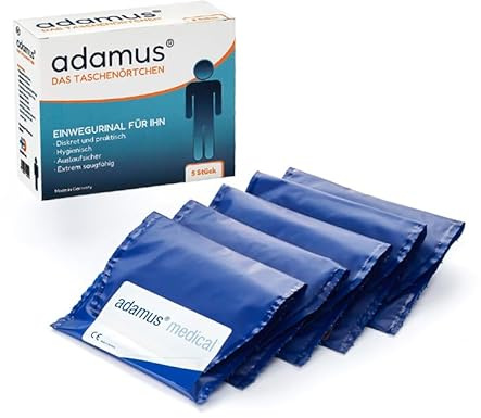 Adamus Med. Reise-WC Notfall-Toilette für Männer – 5er-Pack Einweg-Urinal mit Superabsorber – Hygienisch, auslaufsicher & geruchsfrei – Ideal für Reisen, Camping & Notfälle