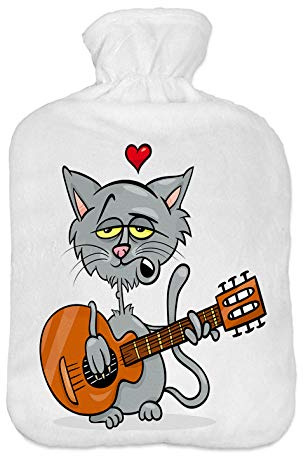 Värmeflaska med pullover överdrag 2 liter sängflaska med vackert fleece-tryck överdrag gummi termosflaska med lock katt 2 [092]