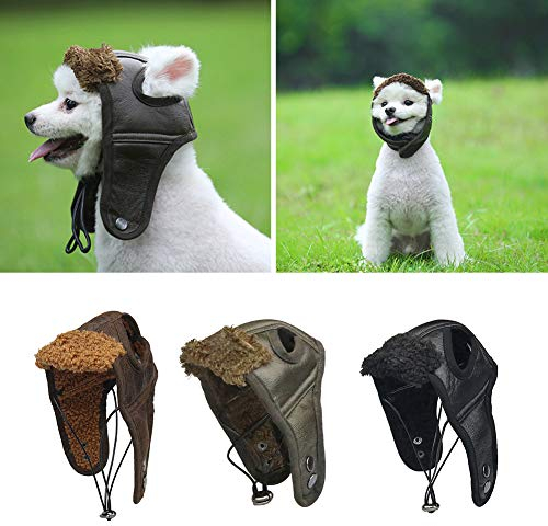 Catkoo Hundezubehör, Vintage-Stil, für Hunde, Welpen, Winter, warm, Pilotenmütze, Schutz, Cosplay, Kostüm, Hut, Größe XL, Schwarz