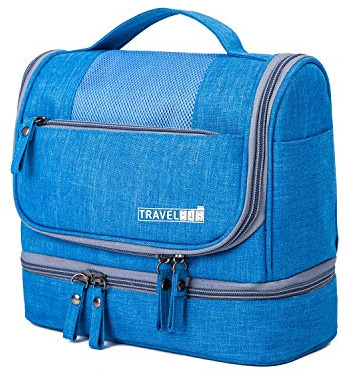 FANDARE Trousse de Toilette FemmeTrousses à Maquillage Sac Cosmétique Homme Trousse de Toilette Vanity Voyage Nécessaire de Toilette Sac Beauté avec la séparation sèche et Humide Conception Bleu