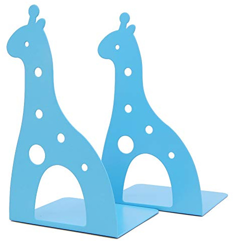 Niedliches Cartoon-Giraffen-Design, rutschfeste Metall-Buchstützen, Buchstützen, Bücherhalter, Schreibtisch-Organizer für Kinder, Geschenk zu Hause oder Büro Dekoration blau