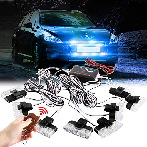 Sidaqi Blu 16 LED Griglia Luci di avvertimento stroboscopiche Dash Deck Visiera Polizia Flash Lights Car Truck Ambulanza Luci stroboscopiche di emergenza con telecomando Wireless 12V