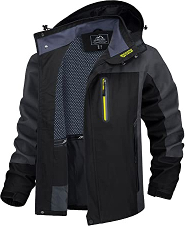 TACVASEN Veste de Travail Homme Chaude Veste Running Homme Capuche Amovible Vêtements Imperméables Softshells Randonnée Blouson Ski Gris Foncé, S