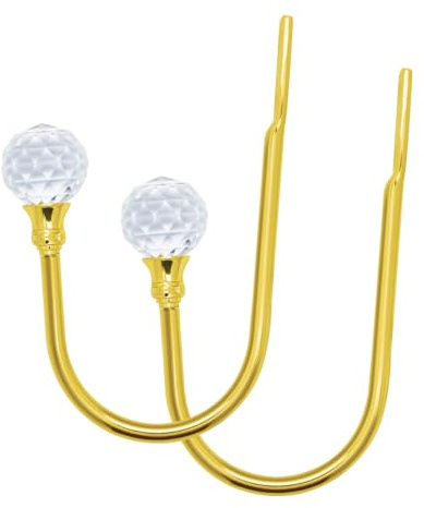 ALEENFOON 2 alzapaños de Cristal para Cortinas de Estilo U, alzapaños de Metal para Cortinas de diseño Moderno para Abrazaderas de Gasa (Oro)