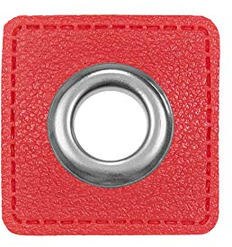 Ösen Patches eckig – 2 Stück – Lederimitat zum Aufnähen – 20 Farben – für Kordeln, Taschen, Turnbeutel, Kleidung – Patch mit Metallöse – DIY Nähzubehör für Deko & Accessoires (rot)