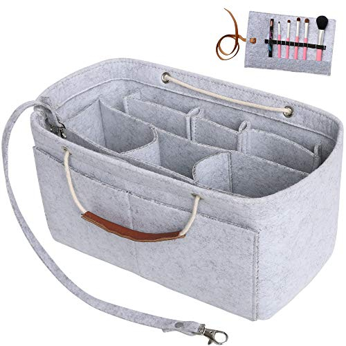 Yoillione Handtaschen Organizer, Filz Taschenorganizer, Taschen Organizer Shopper für Frauen, Multi-Pocket Handtasche Innentasche für Insert Wallet, Tote Organizer Tasche Mit Griff(Hellgrau, L)