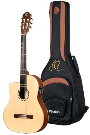 Ortega Guitars Konzert Gitarre Linkshänder – Elektro-Akustisch, 4/4, Slim Neck – Family Series – Inklusive Gig Bag – Fichte, Mahagoni, Natur (RCE125SN-L)