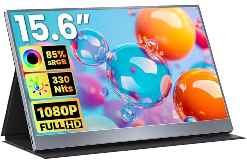 Upperizon Portable Monitor 15.6 inch FHD 85% sRGB 60Hz HDR HDMI USB-C Travel Monitor for Laptop MacBook PC Surface PS5 Xbox, External Display with Cover & Speakers, VESA Compatible