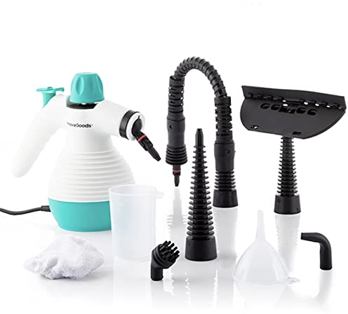 MODEZVOUS - Nettoyeur Vapeur à Main 9 en 1 avec Accessoires - Nettoyeur Vapeur à Main Rechargeable, Léger, Portatif - 0,35 L - 3 bar - 1000W - Blanc