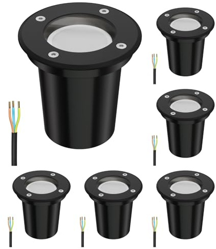 ledscom.de 6 Stück Bodeneinbauleuchte BOLI für außen, IP67, schwarz, rund, 108mm Ø inkl. LED Lampe 500lm warmweiß