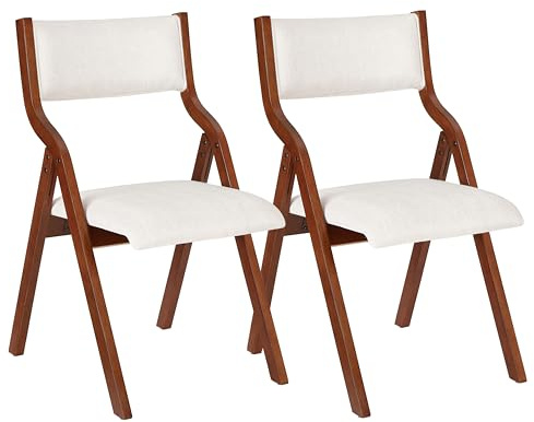 Ball & Cast Kitchen Folding Chairs with Padded Seats Foldable chairs Set of 2, 18 Seat Height, Cream White