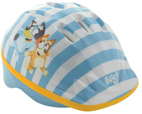 Bluey Casco da bici per bambini con licenza ufficiale, design con personaggi robusti, interno in polistirene espanso, misura regolabile, guscio ventilato per raffreddamento, adatto per teste di