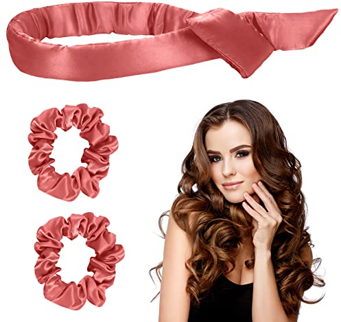URAQT Heatless Curling Rod Headband, No Heat Hair Curler for Long Hair, Soft Silk Ribbon Sleeping Hair Rollers Wave Curls Lazy Curler Set, DIY Hair Styling Tools (Red)