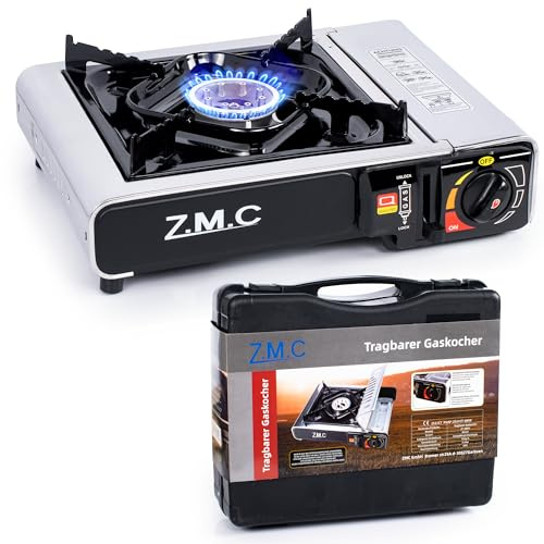 Z.M.C Gasspis med 1 flamma med förvaringsväska, campingspis för inomhus/utomhus, campinggasspis på 2,2 kW med piezo-tändning, för gaspatroner, patronspis rostfritt stål för camping