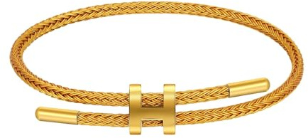 AIMADE Bracelets for Women Girls Adjustable Charm Bracelet, 18k Gold-plated Buckle Design Titanium Steel Wire Rope Women's Gift Jewelry (Gold)