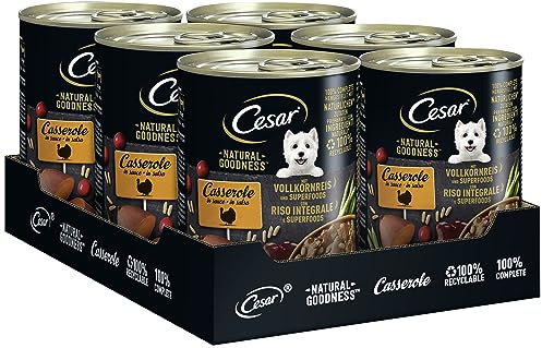 Cesar Natural Goodness Premium Hunde Nassfutter in der Dose Casserole in Sauce mit Truthahn und Superfoods 6x400g