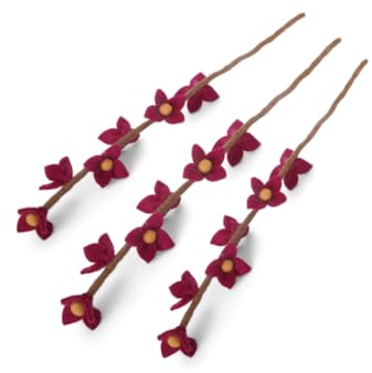 Gry & SIF Künstliche Kirschblütenzweige aus Filz, Flexibler Stiel, Dekozweige, Filzblume, Filzzweige, Kirschblüte, Frühlingsdeko, Handmade, Fairtrade | 43cm, 3X Fuchsia