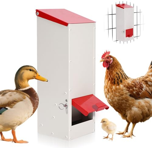 BREUAILY Foderautomat höhöhöner rostfritt stål fodertråg höfter för 3 kg foder utomhus hängande metall foderdispenser lång fjäderfä foderautomat vattentät och råttsäker