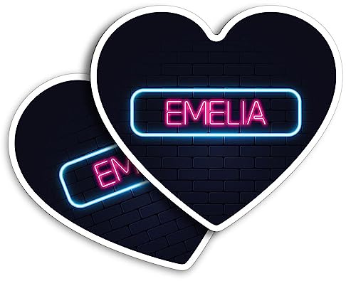 2 x Vinyl Stickers 10 cm - Heart Shape Neon Sign Design Emelia Name Art Print Decal Laptop Tablet Luggage Car Wall Fridge Door Sticker #352935