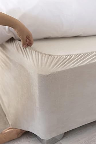 Belledorm Boxspring-Bezug – Verwandeln Sie Ihr Bett mit diesem vollelastischen Wildlederimitat & Stretch-Rundum-Bettvolant für 4 Seiten (Leinen, Twin/Twin XL)