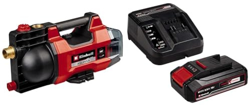 Einhell Pompe d’arrosage sans fil AQUINNA 18/28 Power X-Change (18V, débit max. 2 800 L/h, refoulement max. 25 m, modes ÉCO/BOOST, protections antisurcharge et antigel) avec Chargeur et Batterie 2,5Ah