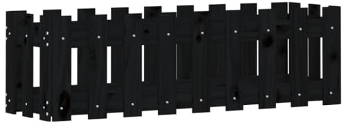 vidaXL Hochbeet, Pflanzkasten mit Lattenzaun-Design, Frühbeet Pflanzbeet für Garten Terrasse, Gemüsebeet Blumenkasten, Schwarz 100x30x30 cm Massivholz Kiefer