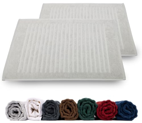 Rinsl Duschvorleger Badvorleger 2er Set | 100% Baumwolle Frottee hell (Silber grau, 50 x 70 cm 2er Pack)