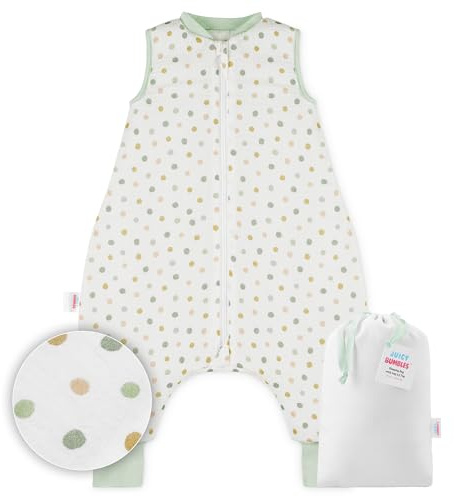 Juicy Bumbles Baby Musselin Schlafsack mit Füßen 2.5 TOG Winter Winterschlafsack mit Fuen Beinen - Kinder Kinderschlafsack - Polka-Punkte 70 cm 1 Jahre