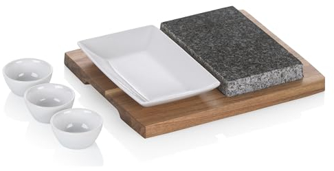 kela Set de 6 grilles en pierre, pierre chaude avec plat de service, coupelle & assiette, planche à steak en pierre de lave, Hot Stone Grill, COUNTRY