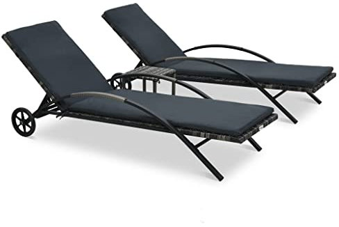 FUDUGEHMIOFWFJJ deckchair,liegestühle,sonnenbank,Sonnenliegen mit Tisch Poly Rattan AnthrazitGeeignet für Garten, Pooldeck, Terrasse, Wohnzimmer